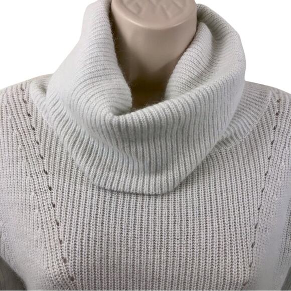 Gap Pure Mist White Cowl Neck Sweater Long Sleeve Ribbed Knit Rabbit Hair Blend - Picture 3 of 16